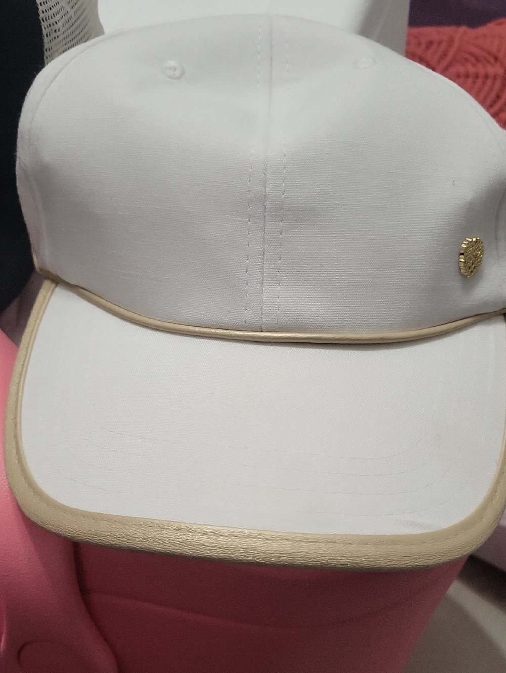 Vince Camuto White Baseball Cap with Gold Trim Accent